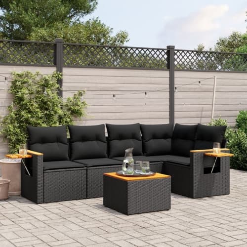 Loungegrupp med dynor 6 delar svart konstrotting