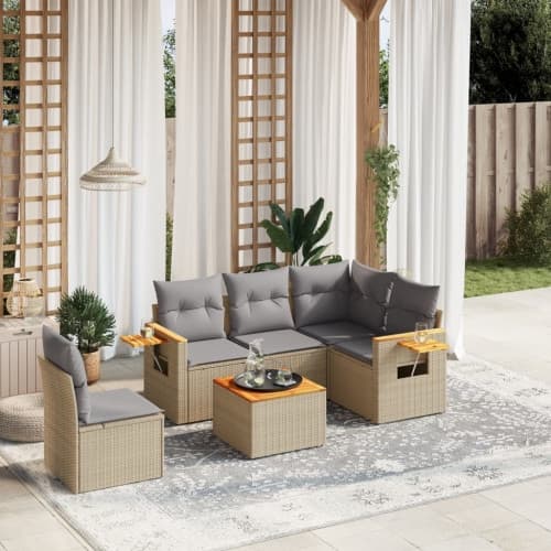 Soffgrupp för trädgården med dynor 6 delar beige konstrotting
