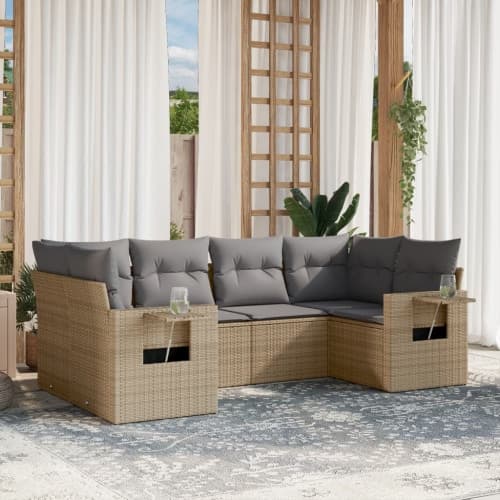 Soffgrupp för trädgården med dynor 6 delar beige konstrotting