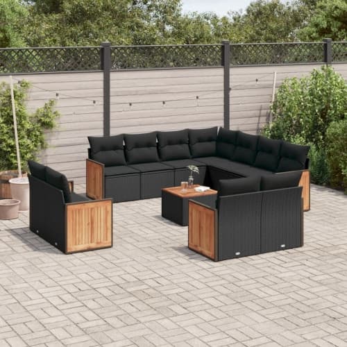 Loungegrupp med dynor 12 delar svart konstrotting