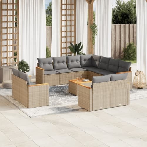 Soffgrupp för trädgården 12 delar med dynor beige konstrotting