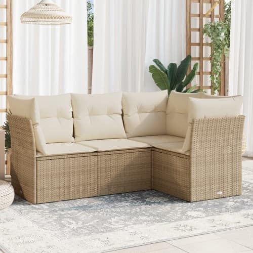 Soffgrupp för trädgård med dynor 4 delar beige konstrotting