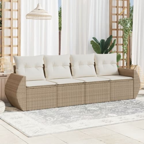 Soffgrupp för trädgård med dynor 4 delar beige konstrotting