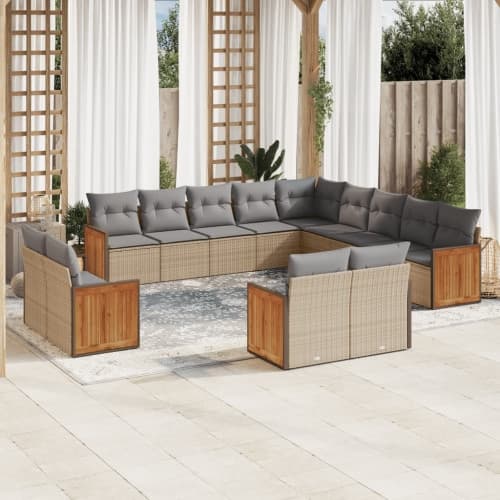 Soffgrupp för trädgården med dynor 13 delar beige konstrotting