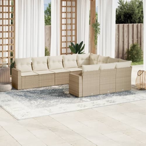 Soffgrupp för trädgård med dynor 10 delar beige konstrotting