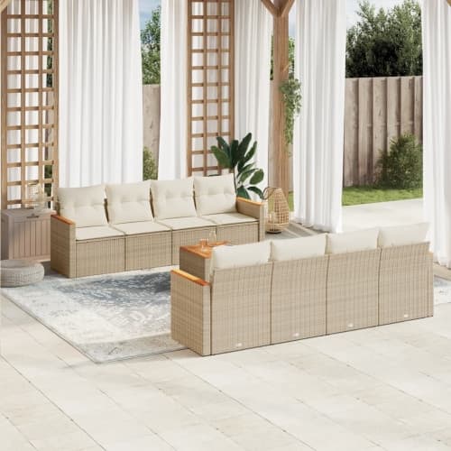 Soffgrupp för trädgården med dynor 9 delar beige konstrotting