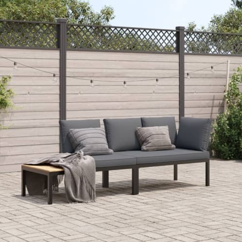 Trädgårdssoffa med dynor 2 delar svart aluminium