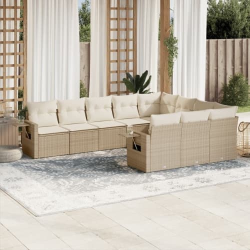 Soffgrupp för trädgård med dynor 10 delar beige konstrotting