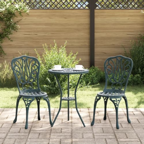 3-delars trädgårdsbistro-set Grön Gjutjärn