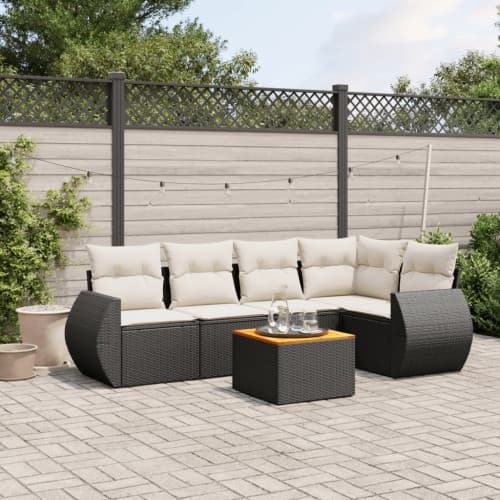 Loungegrupp med dynor 6 delar svart konstrotting