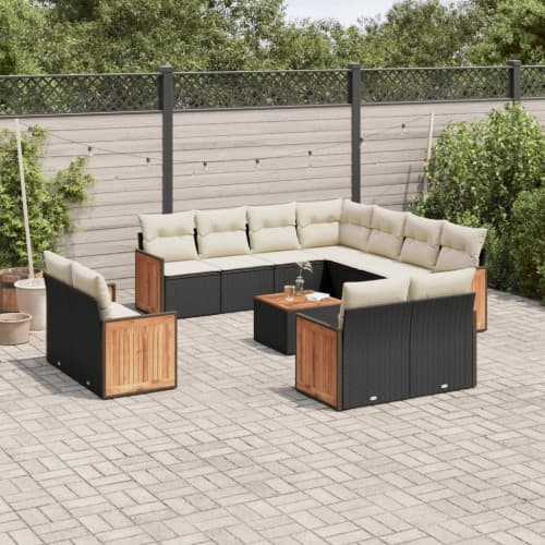 Loungegrupp med dynor 12 delar svart konstrotting