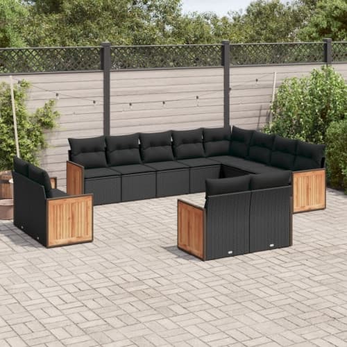 Loungegrupp med dynor 12 delar svart konstrotting