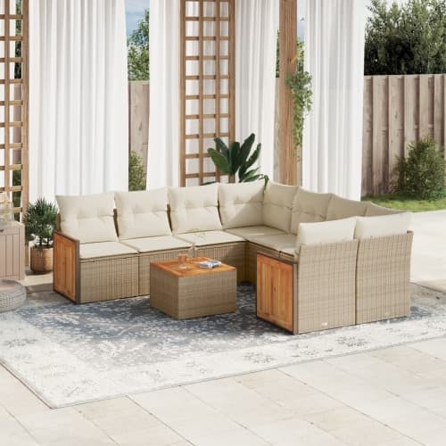 Soffgrupp för trädgården med dynor 9 delar beige konstrotting
