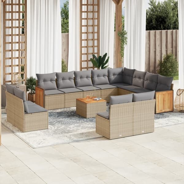 Soffgrupp för trädgården med dynor 13 delar beige konstrotting