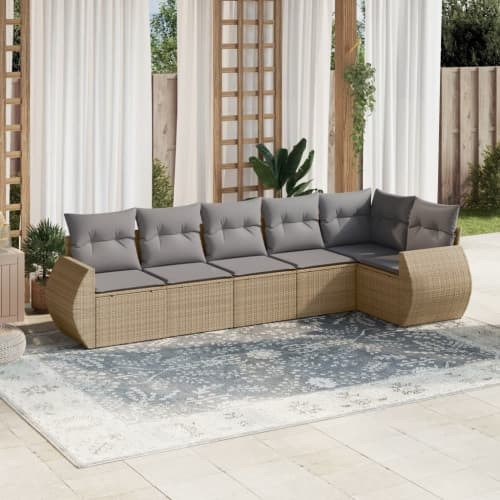 Soffgrupp för trädgården med dynor 6 delar beige konstrotting