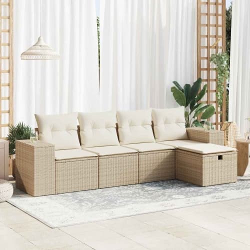 Soffgrupp för trädgården med dynor 5 delar beige konstrotting