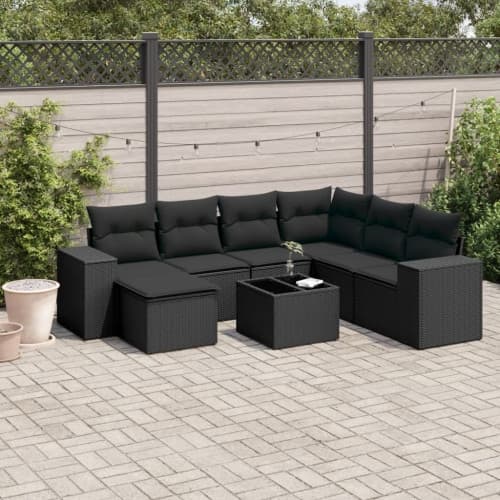 Loungegrupp för trädgården med dynor 8 delar svart konstrotting