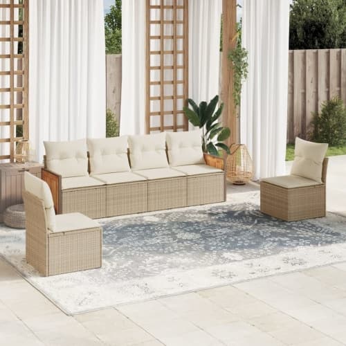 Soffgrupp för trädgården med dynor 6 delar beige konstrotting