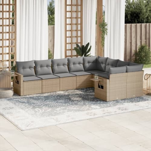 Soffgrupp för trädgården med dynor 9 delar beige konstrotting