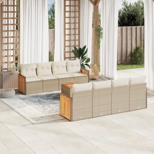 Soffgrupp för trädgården med dynor 9 delar beige konstrotting