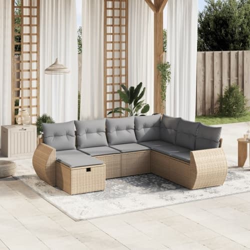 Soffgrupp för trädgård med dynor 7 delar mixbeige konstrotting