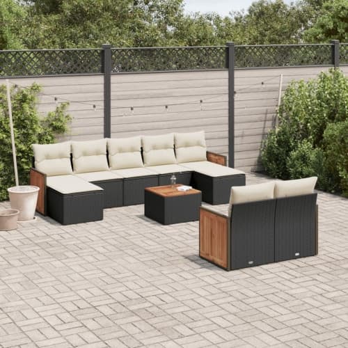 Loungegrupp 10 delar med svarta dynor konstrotting