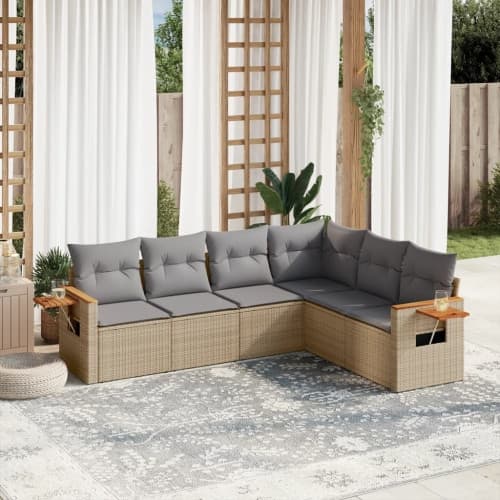 Soffgrupp för trädgården med dynor 6 delar beige konstrotting