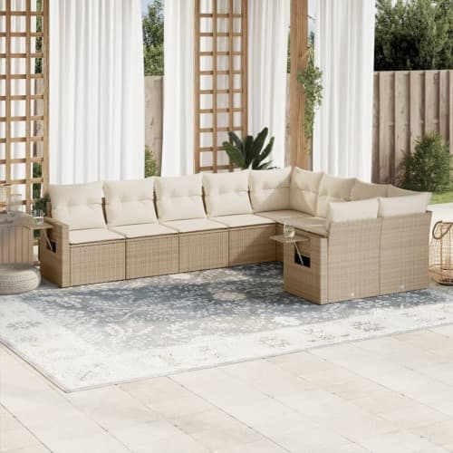 Soffgrupp för trädgården med dynor 9 delar beige konstrotting