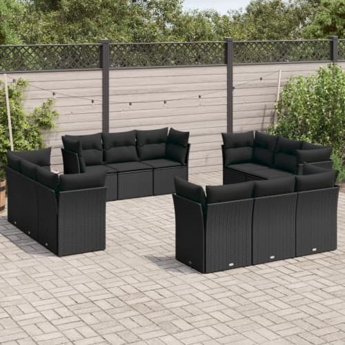 Loungegrupp med dynor 12 delar svart konstrotting