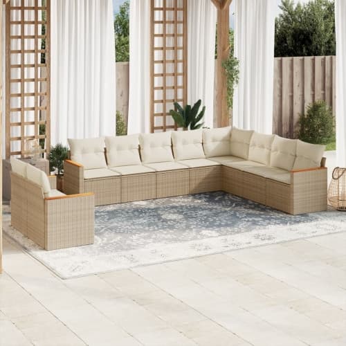 Soffgrupp för trädgård med dynor 10 delar beige konstrotting
