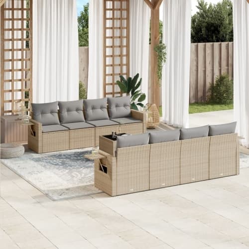 Soffgrupp för trädgården med dynor 9 delar beige konstrotting