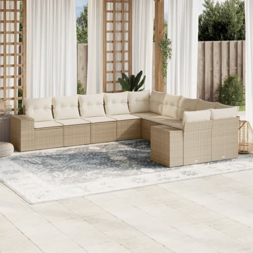 Soffgrupp för trädgård med dynor 10 delar beige konstrotting