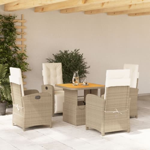 Matgrupp för trädgården med dynor 5 delar beige konstrotting