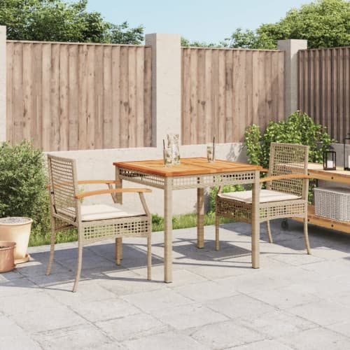 Matgrupp för trädgården 3 delar med dynor beige konstrotting