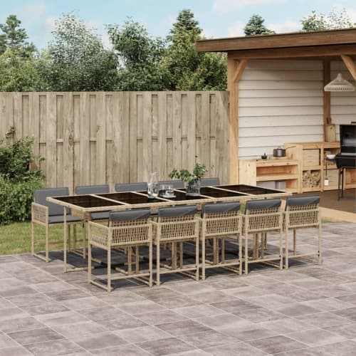 Matgrupp för trädgården med dynor 11delar mixbeige konstrotting