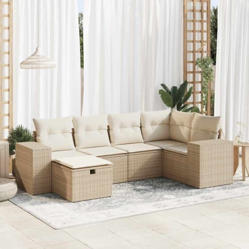 Soffgrupp för trädgården med dynor 6 delar beige konstrotting