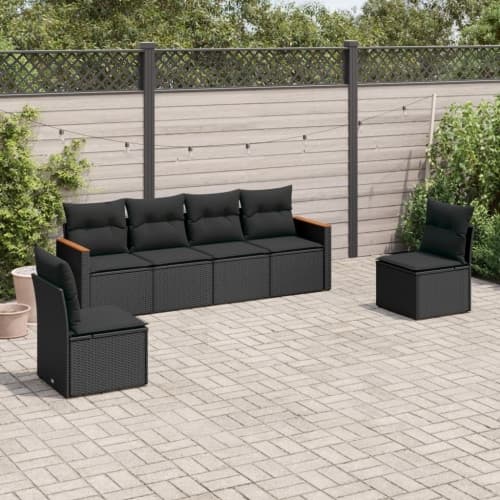 Loungegrupp med dynor 6 delar svart konstrotting