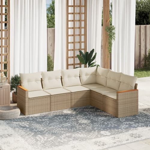 Soffgrupp för trädgården med dynor 6 delar beige konstrotting