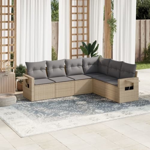 Soffgrupp för trädgården med dynor 6 delar beige konstrotting
