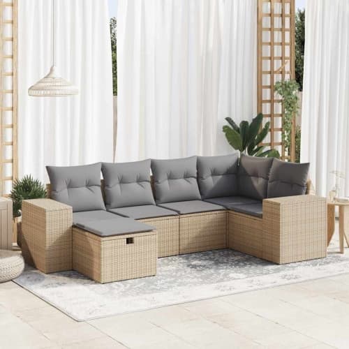 Soffgrupp för trädgården med dynor 6 delar beige konstrotting