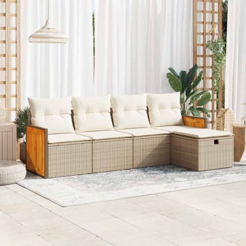 Soffgrupp för trädgården med dynor 5 delar beige konstrotting