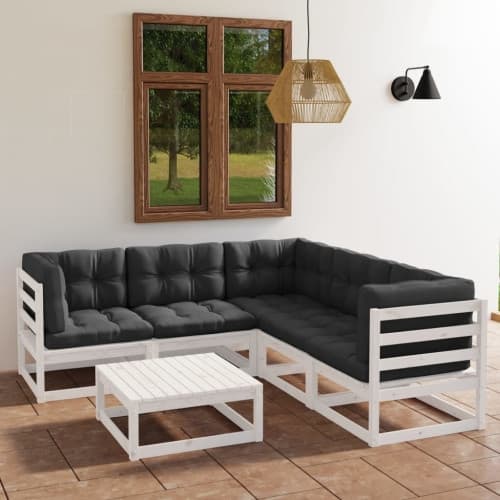 Loungegrupp med dynor 6 delar massiv furu