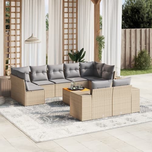 Soffgrupp för trädgård med dynor 10 delar beige konstrotting