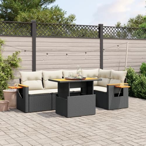 Loungegrupp med dynor 6 delar svart konstrotting