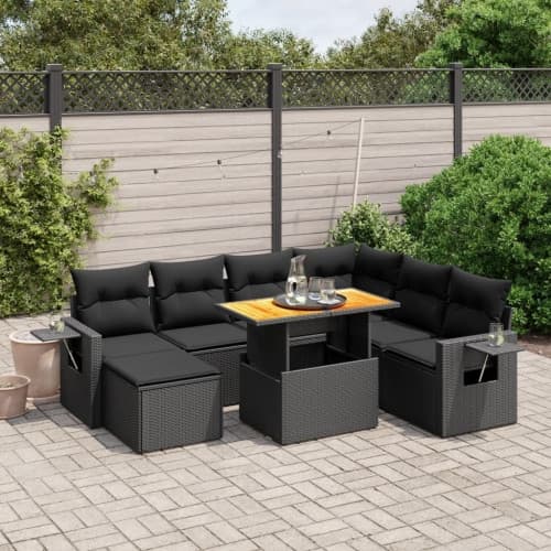 Loungegrupp för trädgården med dynor 8 delar svart konstrotting