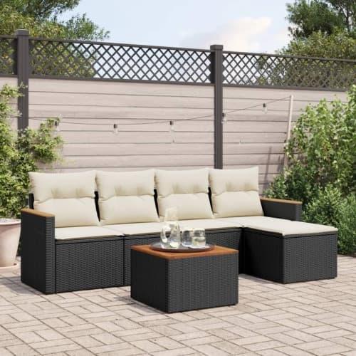 Loungegrupp med dynor 6 delar svart konstrotting