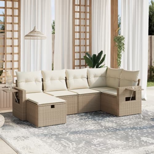 Soffgrupp för trädgården med dynor 6 delar beige konstrotting