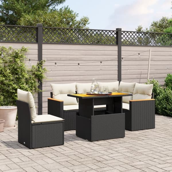 Loungegrupp med dynor 6 delar svart konstrotting