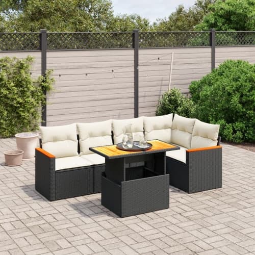 Loungegrupp med dynor 6 delar svart konstrotting