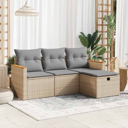 Soffgrupp för trädgård med dynor 4 delar beige konstrotting